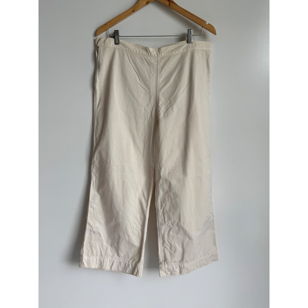 Ali Golden Cream Wide Leg Cropped Pants High Waisted flat front Minimalist large